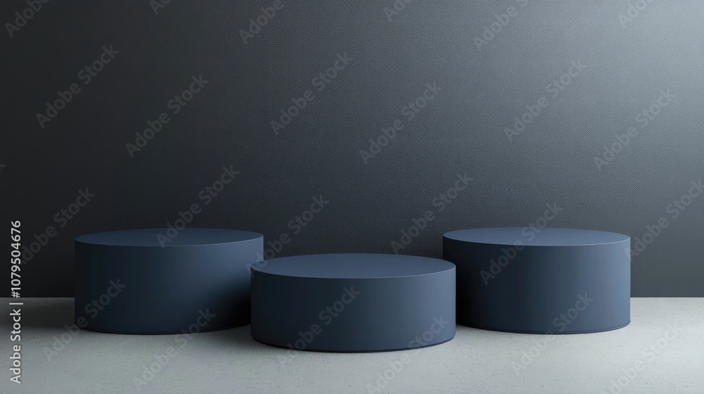Poster 3D blue cylinder podium set against a minimal studio background Abstract geometric shape object rendering Showcase for technology products