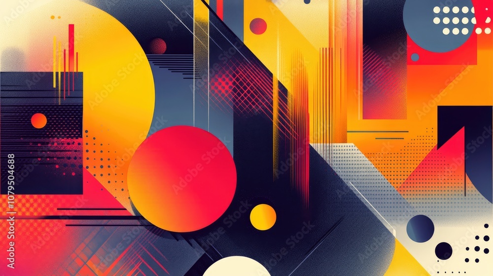 Poster abstract composition featuring a blend of vibrant colors and geometric shapes creating a visually st