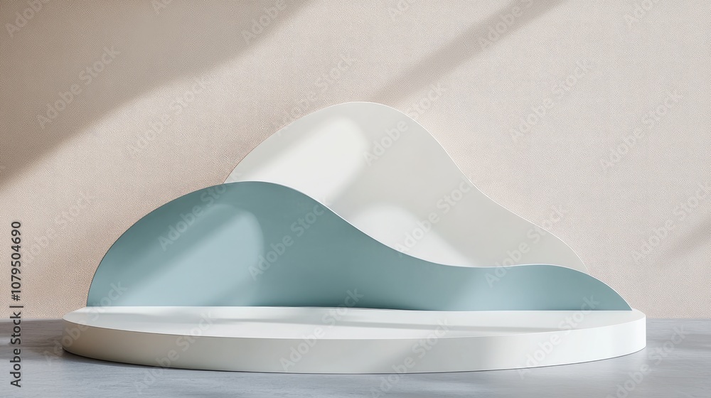 Poster minimalist product display stand mockup podium featuring an abstract design in white and soft pastel