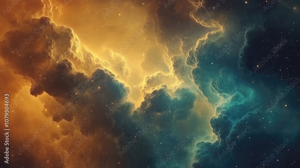 Poster Fractal nebula background in 3D cartoon rendering