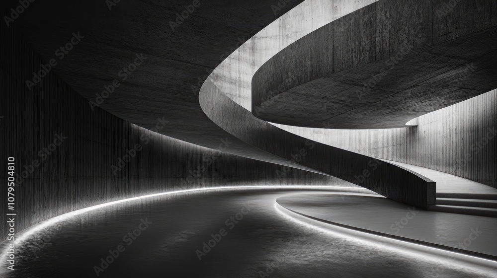 Poster abstract dark concrete room with a smooth interior design architectural backdrop with a night view f