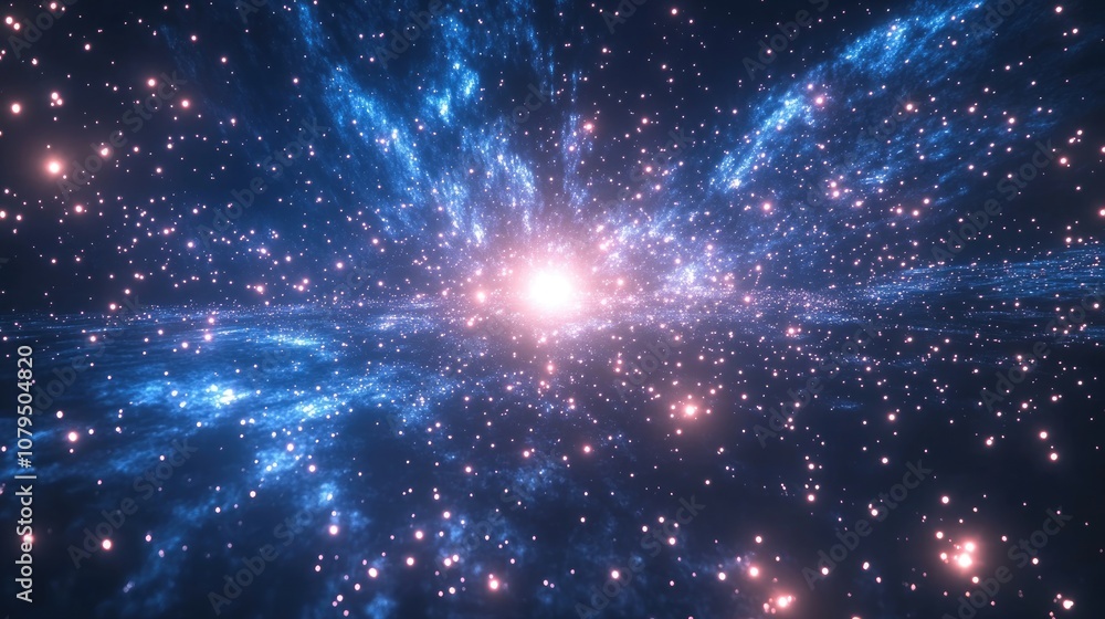 Poster Cartoon rendering in 3D of stars from a planet and galaxy in open space