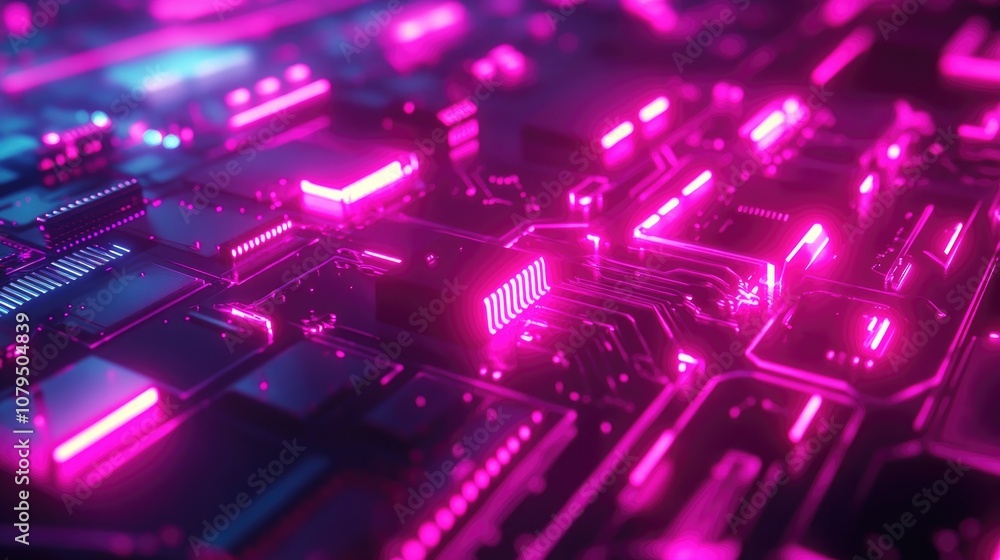 Poster 3d rendering of a vibrant pink neon abstract background featuring illuminated panels in ultraviolet 