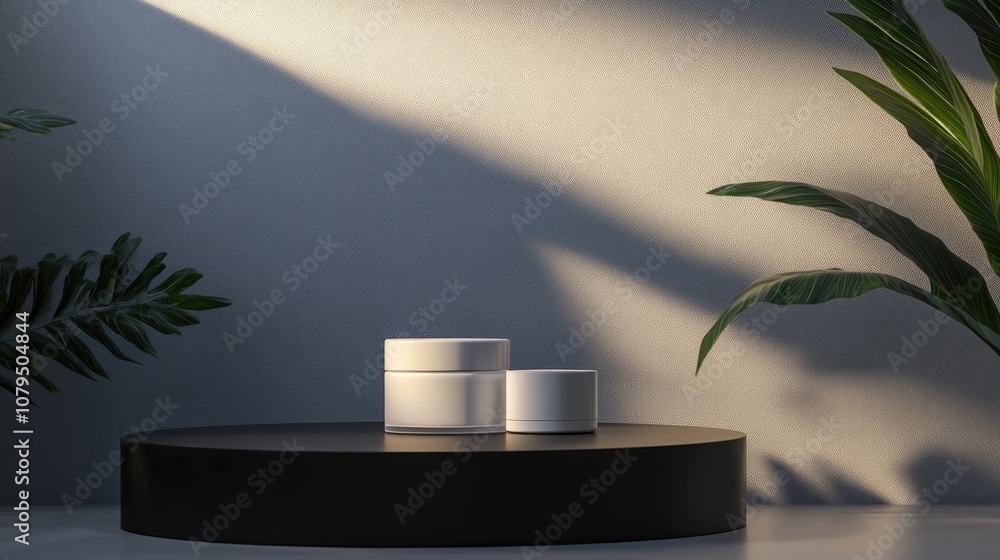 Aufkleber 3D rendering of a generic product backdrop suitable for cream cosmetics with a contemporary black podium setting