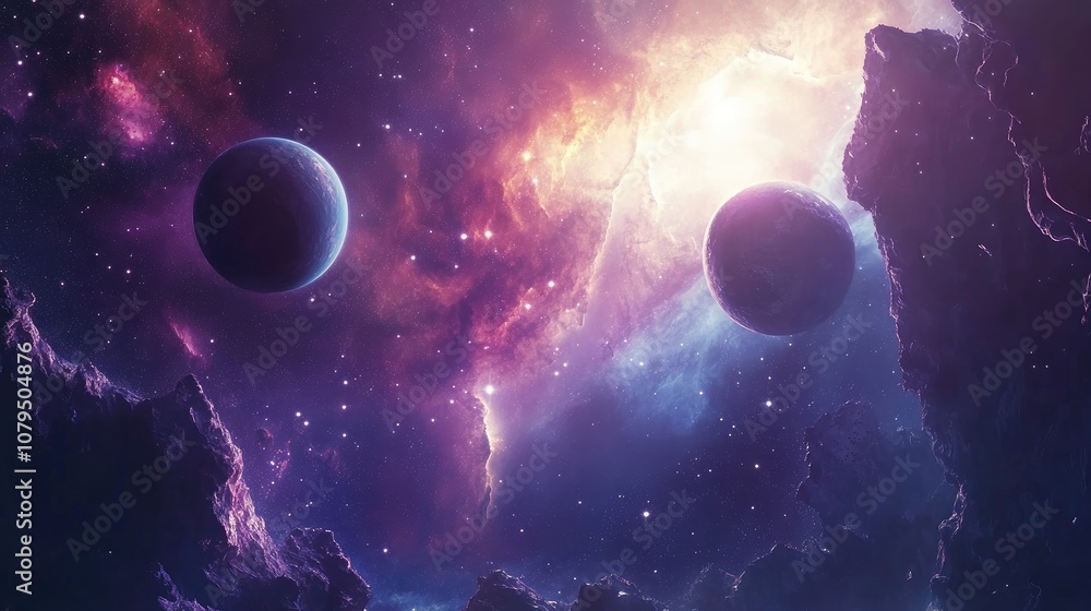 Poster celestial bodies and galaxies in open space this image s elements were created with a 3d rendering t