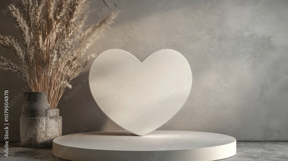 Aufkleber Minimal heart shaped background mockup podium Pedestal setup for product display 3D rendering