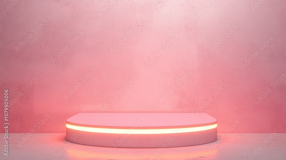 Aufkleber 3d rendering of a pink podium with illuminating lines against a minimalist pink background