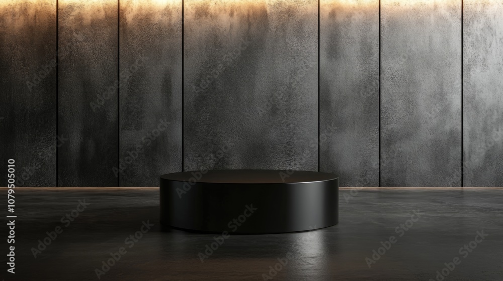 Leinwandbilder black metallic pedestal for product display on illuminated background with blank backdrops 3d render