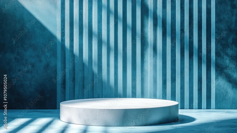 Poster abstract blue background featuring a geometric podium for product display modern minimalistic design
