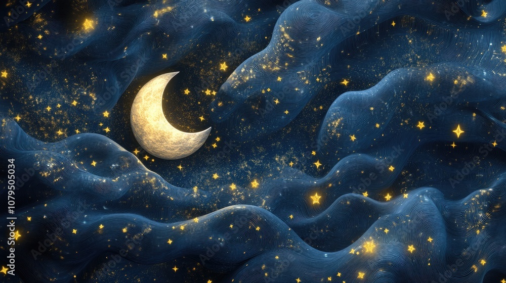 Aufkleber Mystical esoteric pattern featuring moon and stars in a 3D cartoon rendering