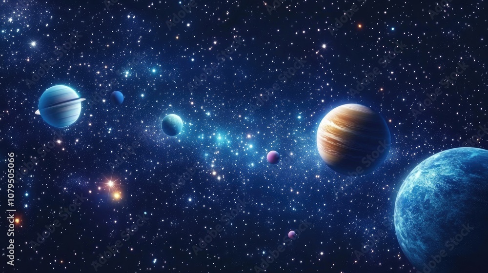 Fototapete 2d illustration featuring a 3d cartoon rendering background with a realistic star pattern in deep in