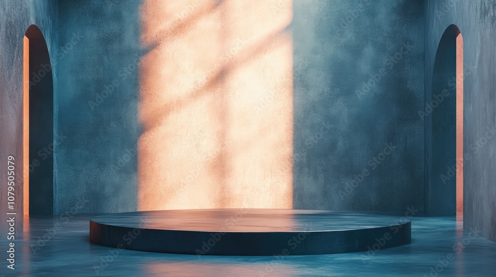 Aufkleber Abstract background featuring a podium and wall created through 3D rendering and illustration