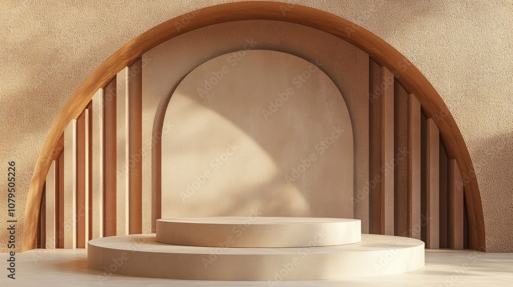 Poster 3d geometric podium with a brown backdrop for product display 3d rendered illustration