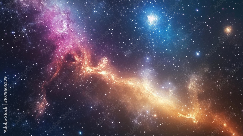 Poster 3d cartoon representation of a dark nebula and stars in outer space