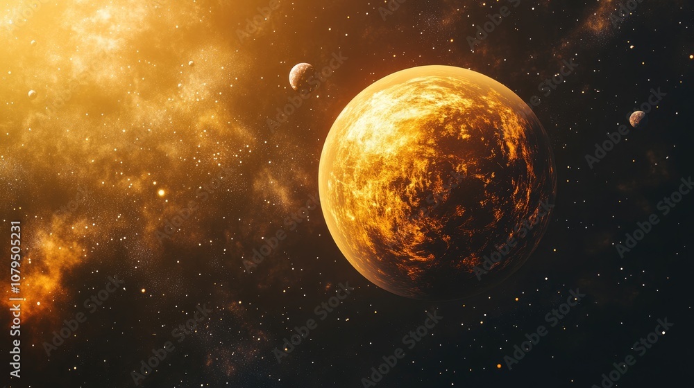 Poster 3d cartoon illustration of a captivating planet in deep space showcasing an exoplanet from an artist