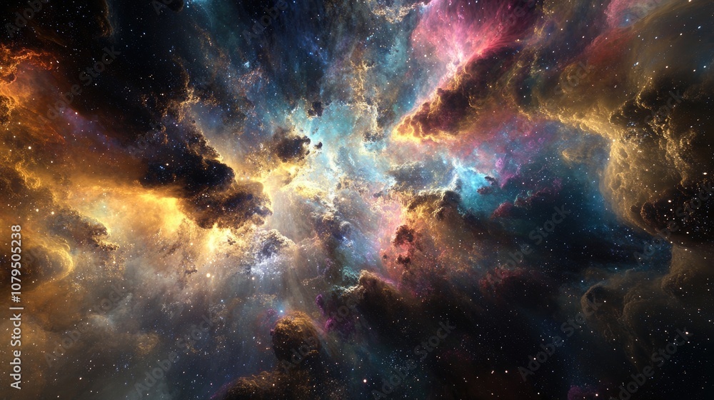 Poster Colorful abstract image in outer space 3D cartoon rendering