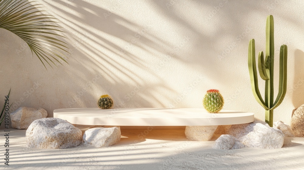 Poster abstract architectural structure displayed on a pastel background featuring shadows stones beach san