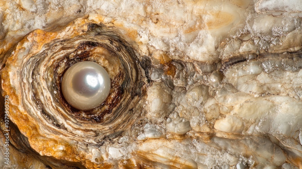 Poster a single, lustrous pearl sits nestled in the center of an oyster shell, its smooth surface catching 