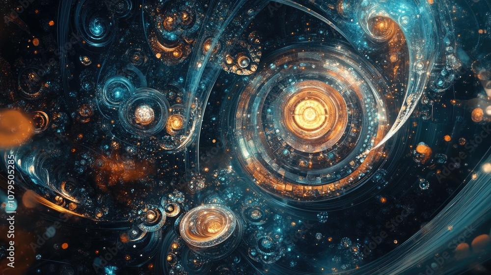 Aufkleber 3D cartoon rendering featuring fractal elements complementing the theme of astronomy technology physics and space science from the Algorithmic Cosmos series
