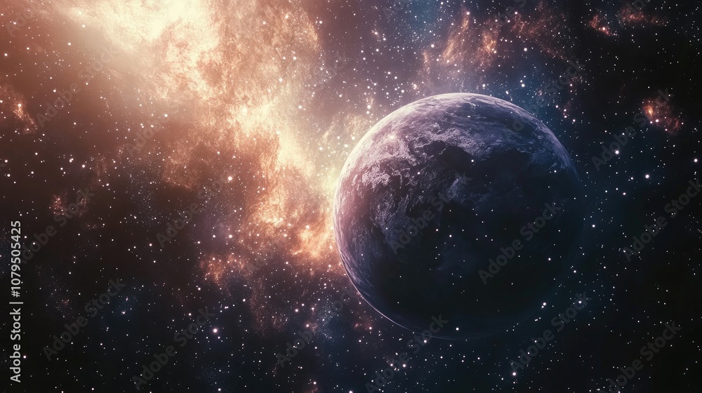 Poster Rendering of 3D cartoon stars from a planet amidst a galaxy in open space