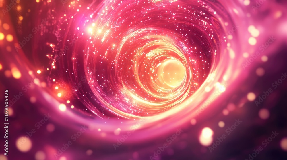 Aufkleber Abstract ring background featuring a luminous swirling backdrop in a 3D cartoon rendering A glowing spiral and energy flow tunnel create a shining round frame with light circles and light effects