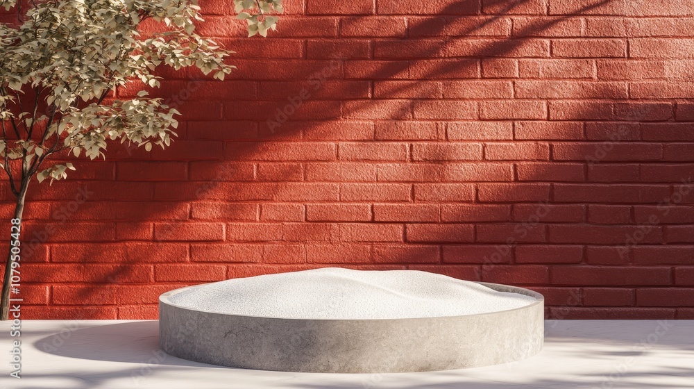 Leinwandbilder minimalist mockup setting for showcasing products stone pedestal with white sand against a red brick