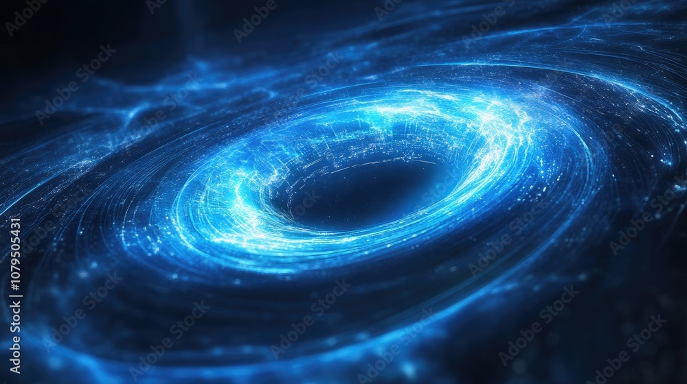 Aufkleber Blue glowing artificial wormhole in a 3D cartoon rendering featuring a computer generated abstract background