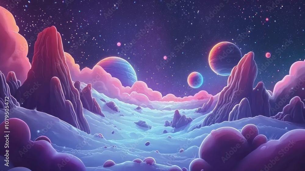 Aufkleber 2d illustration featuring a 3d cartoon rendering set against a deep interstellar space background wi