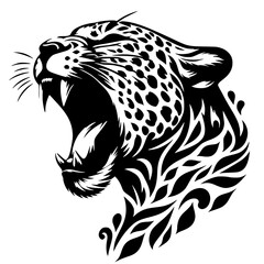 Silhouette of a leopard roaring