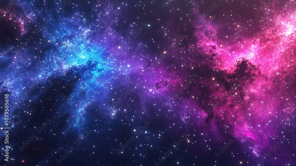 Poster Colorful cosmos featuring a space background with realistic nebula and shining stars including stardust and the Milky Way Magic color galaxy in an infinite universe and starry night 3D rendering