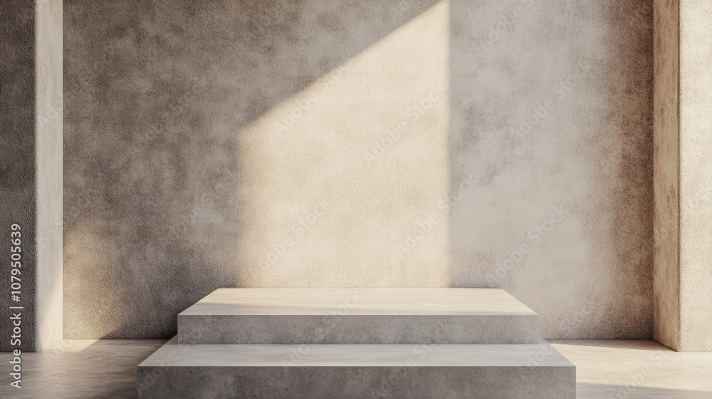 Leinwandbilder minimalistic 3d rendering of a concrete texture podium on a square beige backdrop