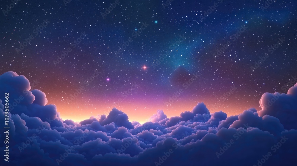 Aufkleber night sky with stars and nebula in a 3d cartoon rendering