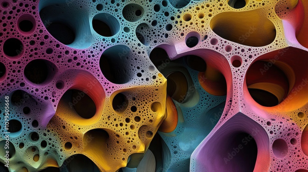 Fototapete Vibrant and chaotic abstract fractal design with colorful shapes 3D rendered illustration suitable for background or wallpaper use