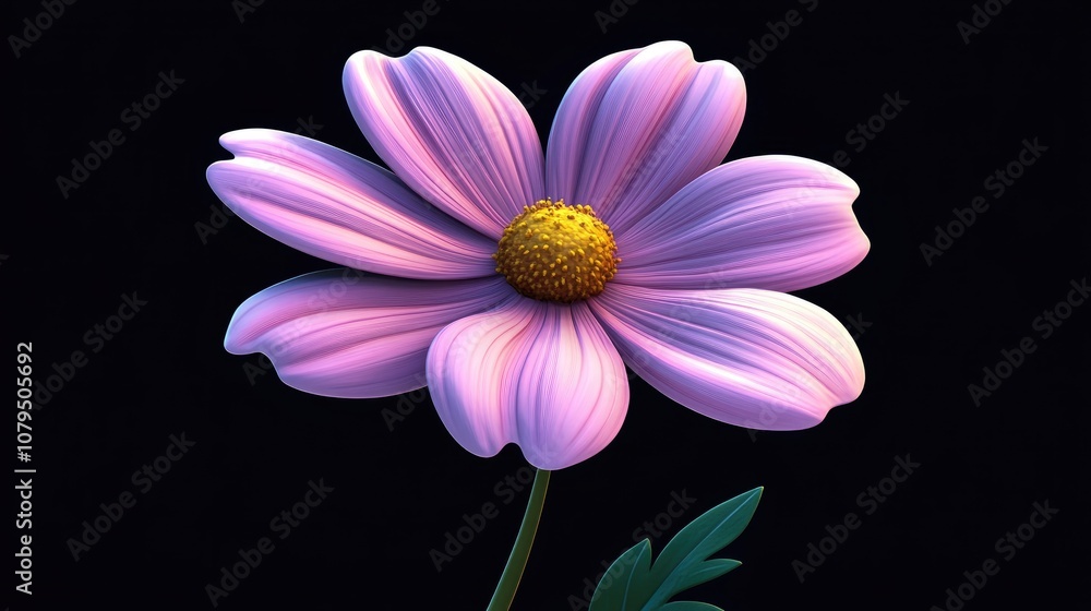 Poster cartoon rendering in 3d of a cosmos flower from the coreopsideae family