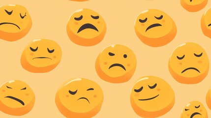 Unhappy emoji background featuring a pattern of frowning smile icons suitable for wallpaper or poster design