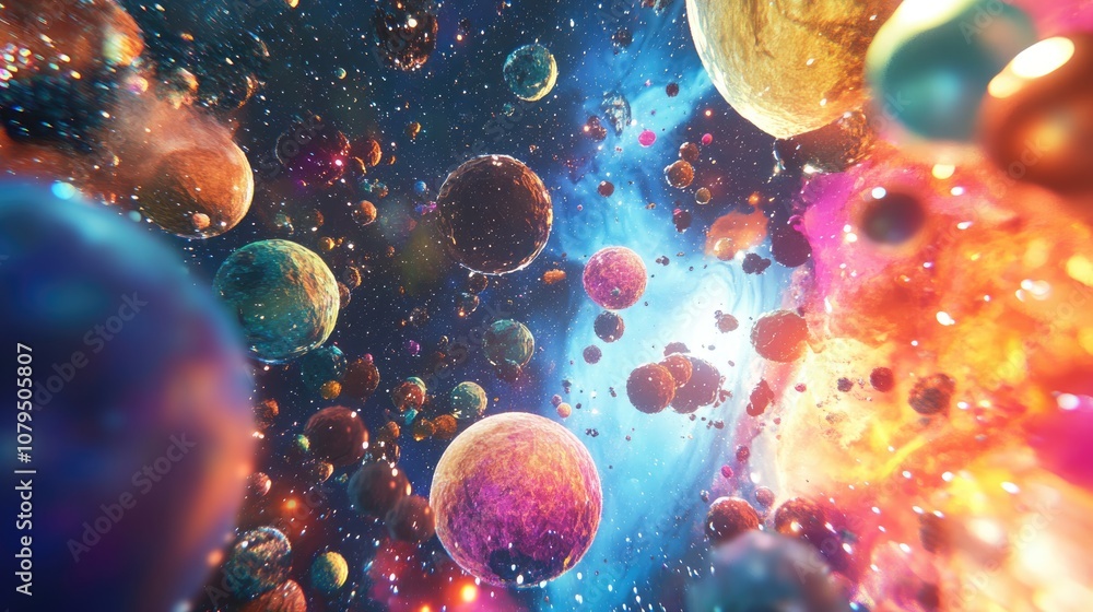 Poster universe cosmos background in 3d cartoon rendering