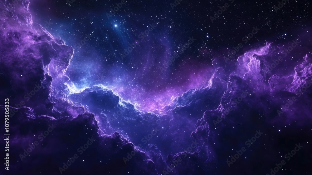 Poster Galaxy and Nebula in a 3D cartoon rendering with an abstract space background