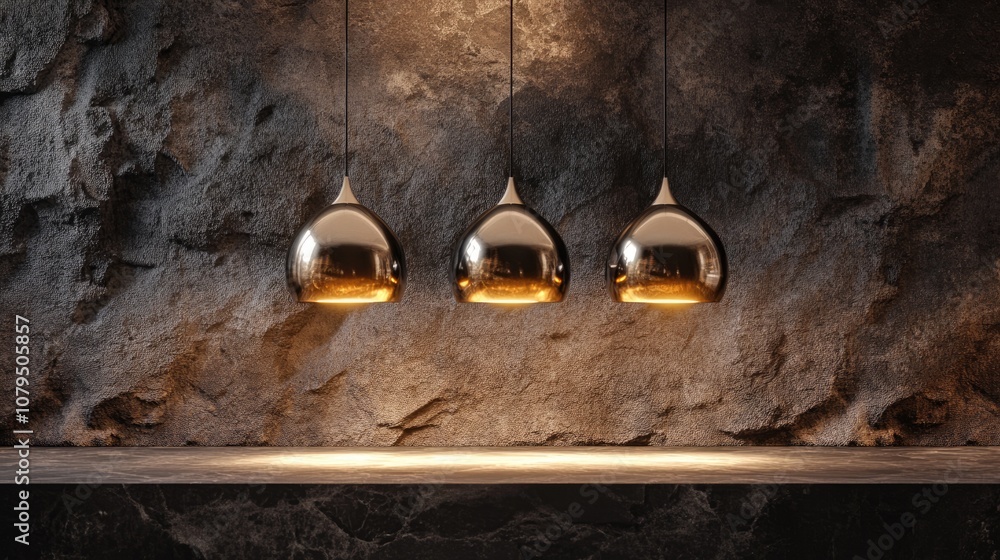 Poster niche featuring three pendant lights 3d rendering