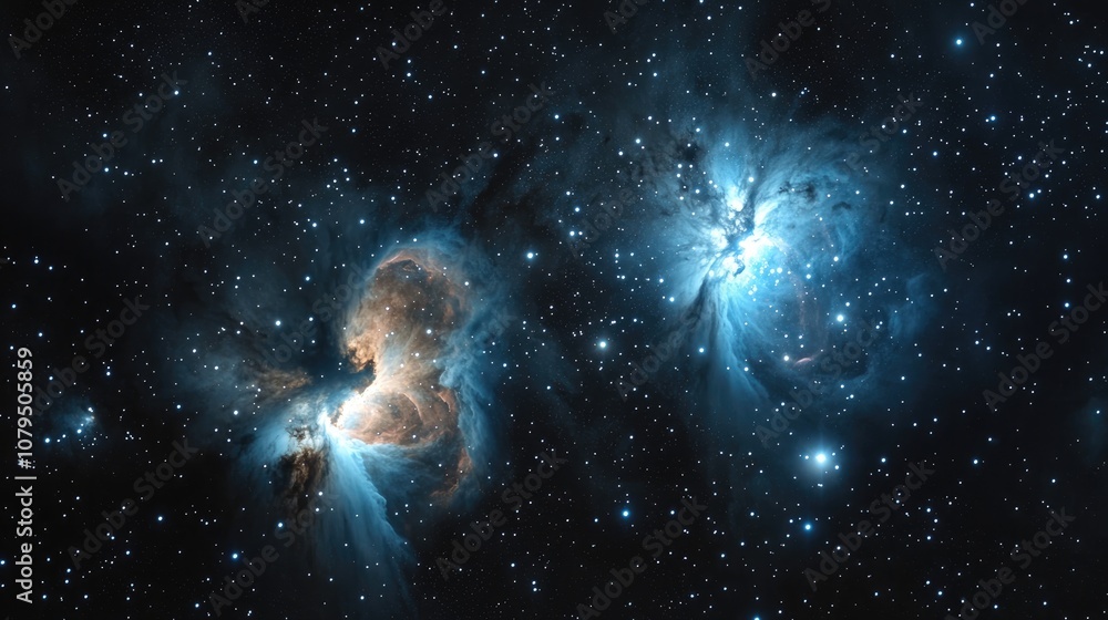 Aufkleber 3D cartoon rendering featuring the Orion Nebula M42 and the Running Man Nebula