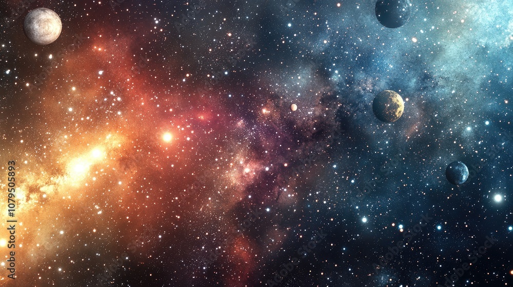 Poster 3D cartoon visualization of a 2D illustration featuring a realistic star pattern background An empty interstellar space with bright flashing stars planets and moons A variety of creative backdrops