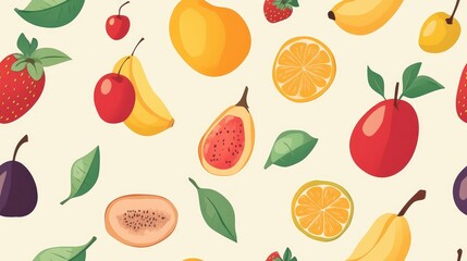 Seamless pattern of fresh fruits suitable for use as wallpaper or website background Ideal for surfaces restaurant or kitchen menus and can also be applied in textiles or book design