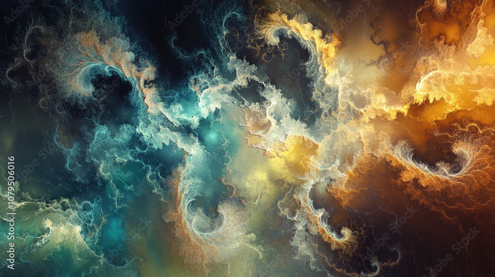 Poster vibrant abstract fractal design featuring chaotic and colorful patterns ideal for background or wall