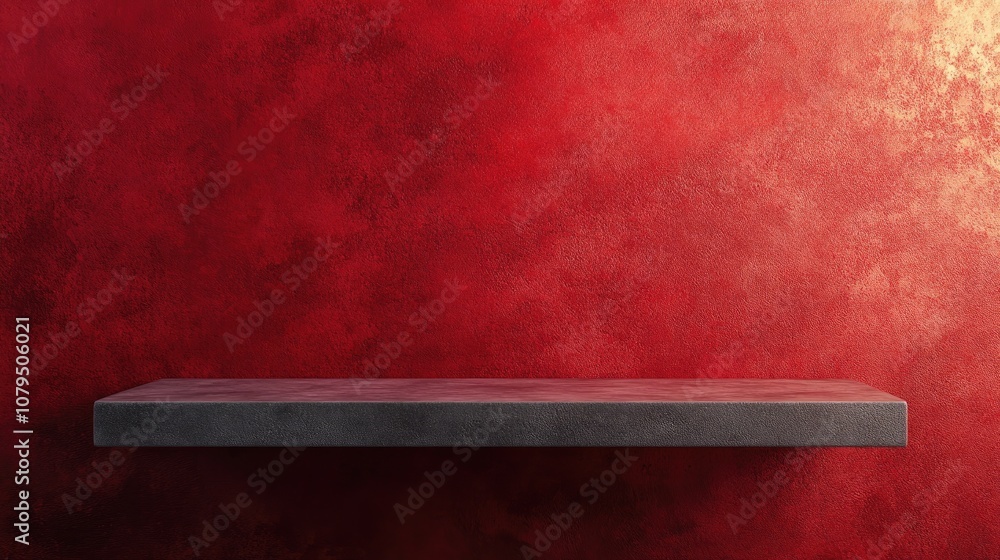 Leinwandbilder Empty red background with a display stand or shelf designed for showcasing a Christmas concept Blank backdrop created with a cement texture Realistic 3D rendering