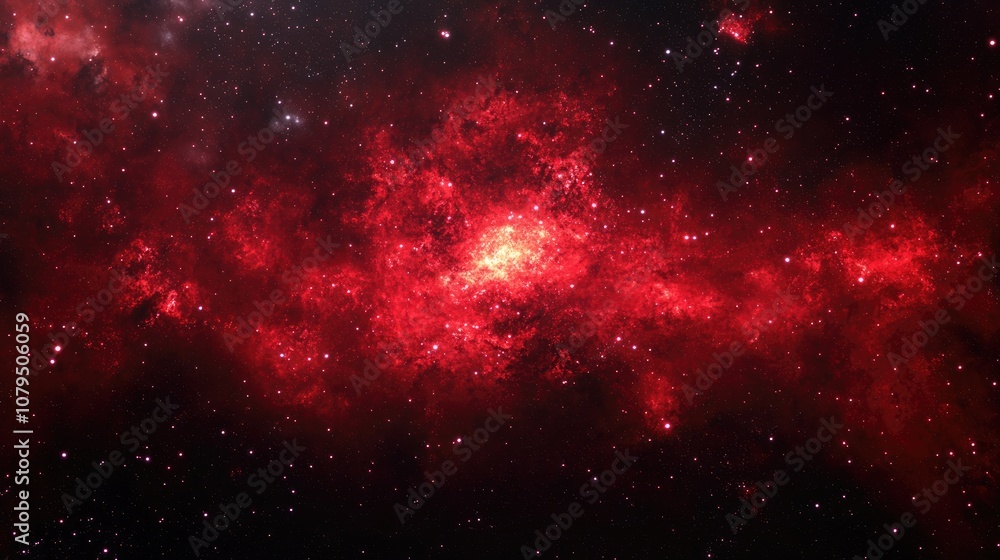 Poster Illustration background of a red nebula in deep space with 3D cartoon rendering