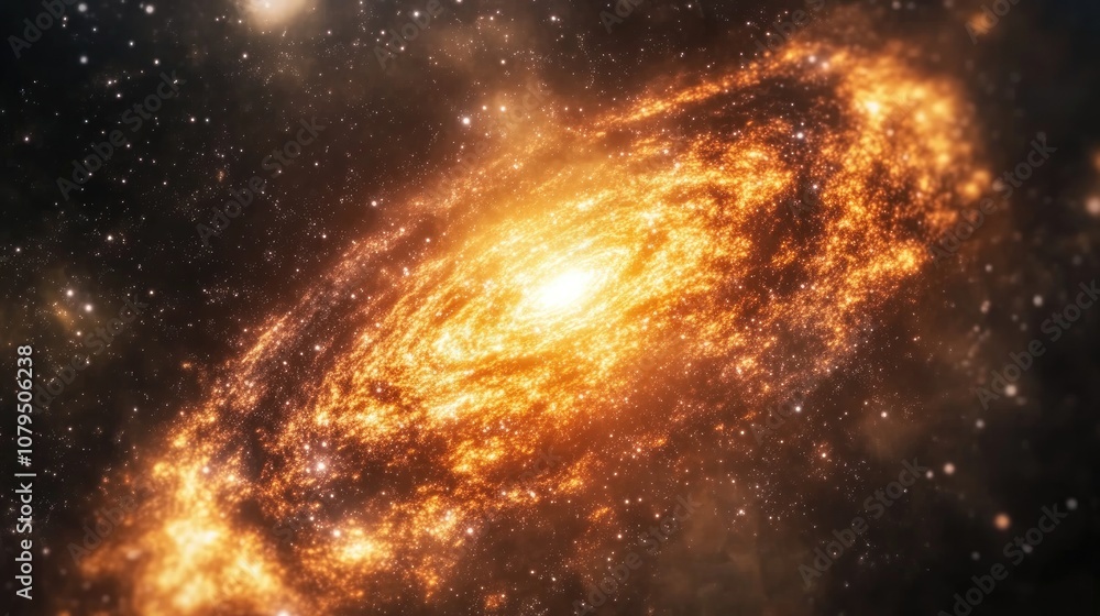 Poster Galaxy and starfield in deep space with a 3D cartoon rendering of a dying star