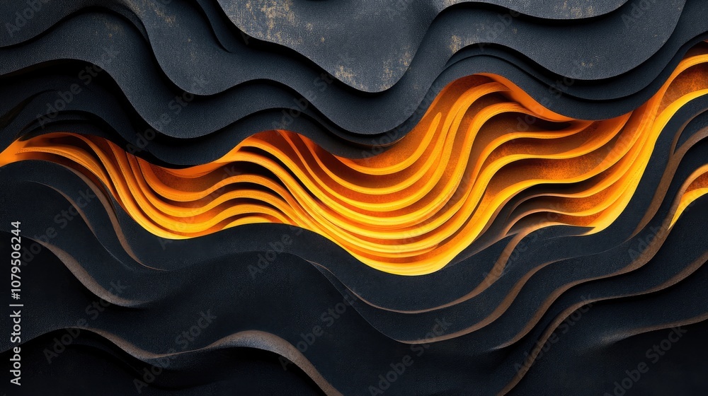 Poster abstract black relief background featuring a three dimensional yellow gold pattern creating an elega