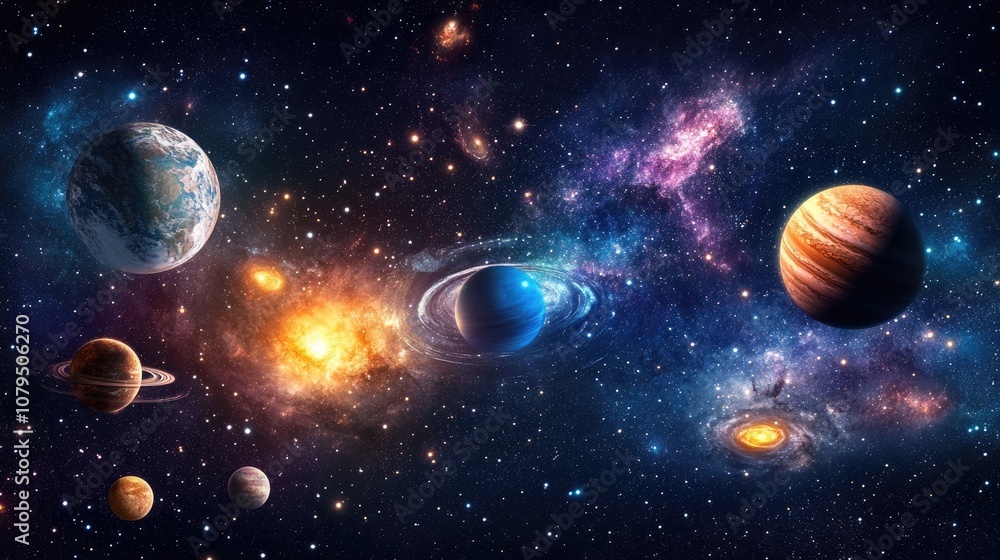 Poster awesome cosmic image featuring stars galaxies and nebulas in 3d cartoon rendering
