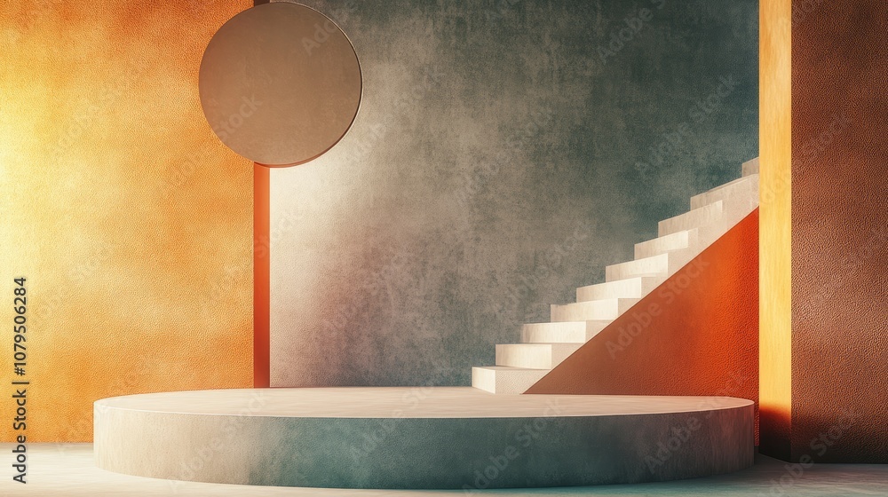 Leinwandbilder Abstract background featuring a podium and wall design created through 3D illustration and rendering