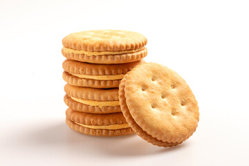 Stack of delicious biscuits isolated on white background.