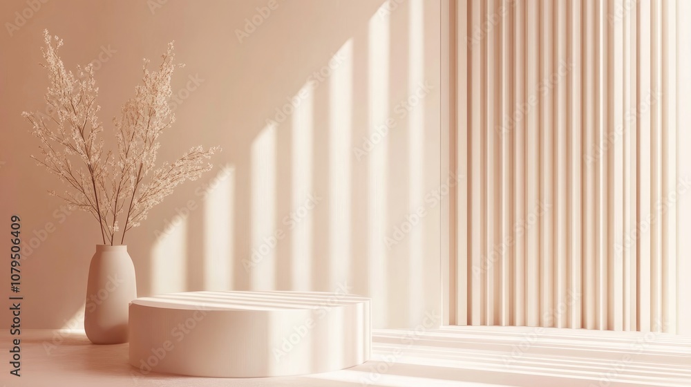 Poster 3d render of a minimalistic background featuring a pedestal and showcase offering a blank space with